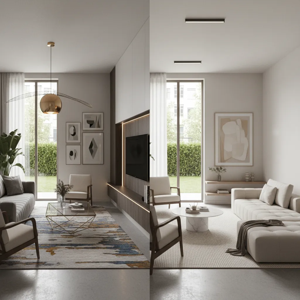 Comparación de dos estilos de decoración en un simulador 3D