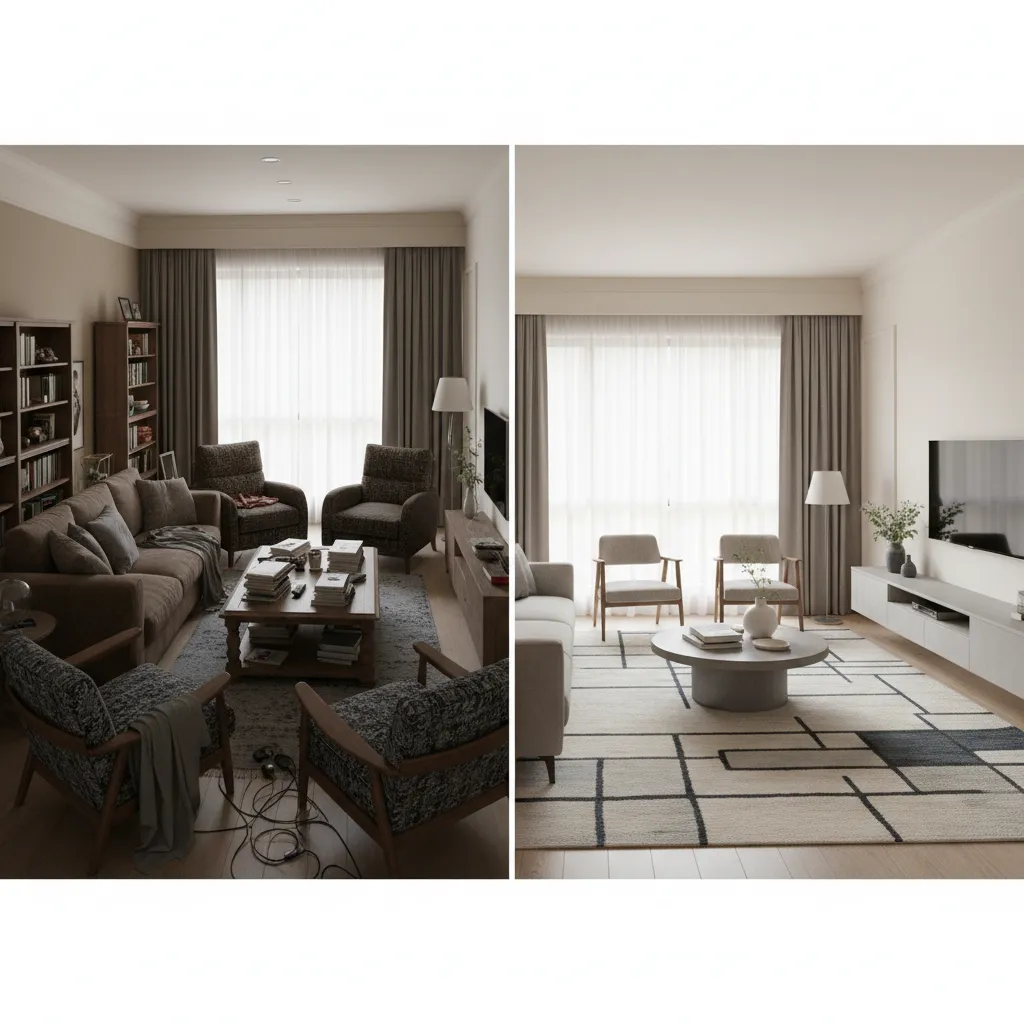 Comparación entre un salón mal distribuido y uno correctamente diseñado