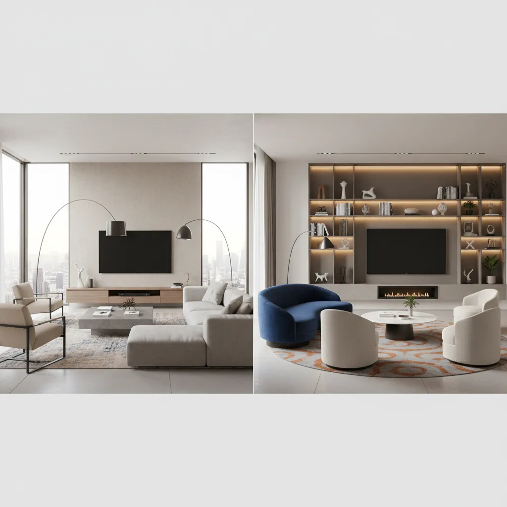 Dos versiones de diseño interior comparadas en pantalla