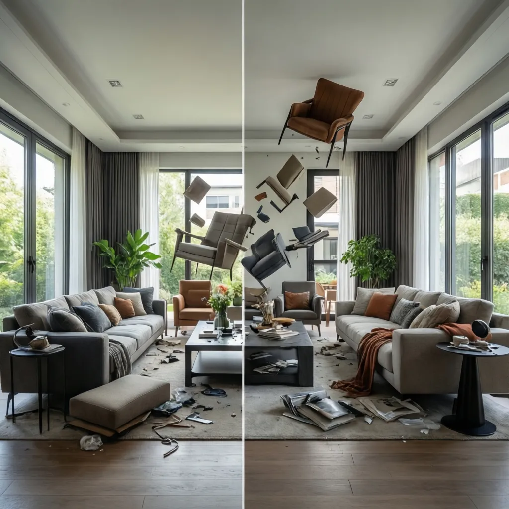 Comparación entre un diseño virtual de habitación y un interior real