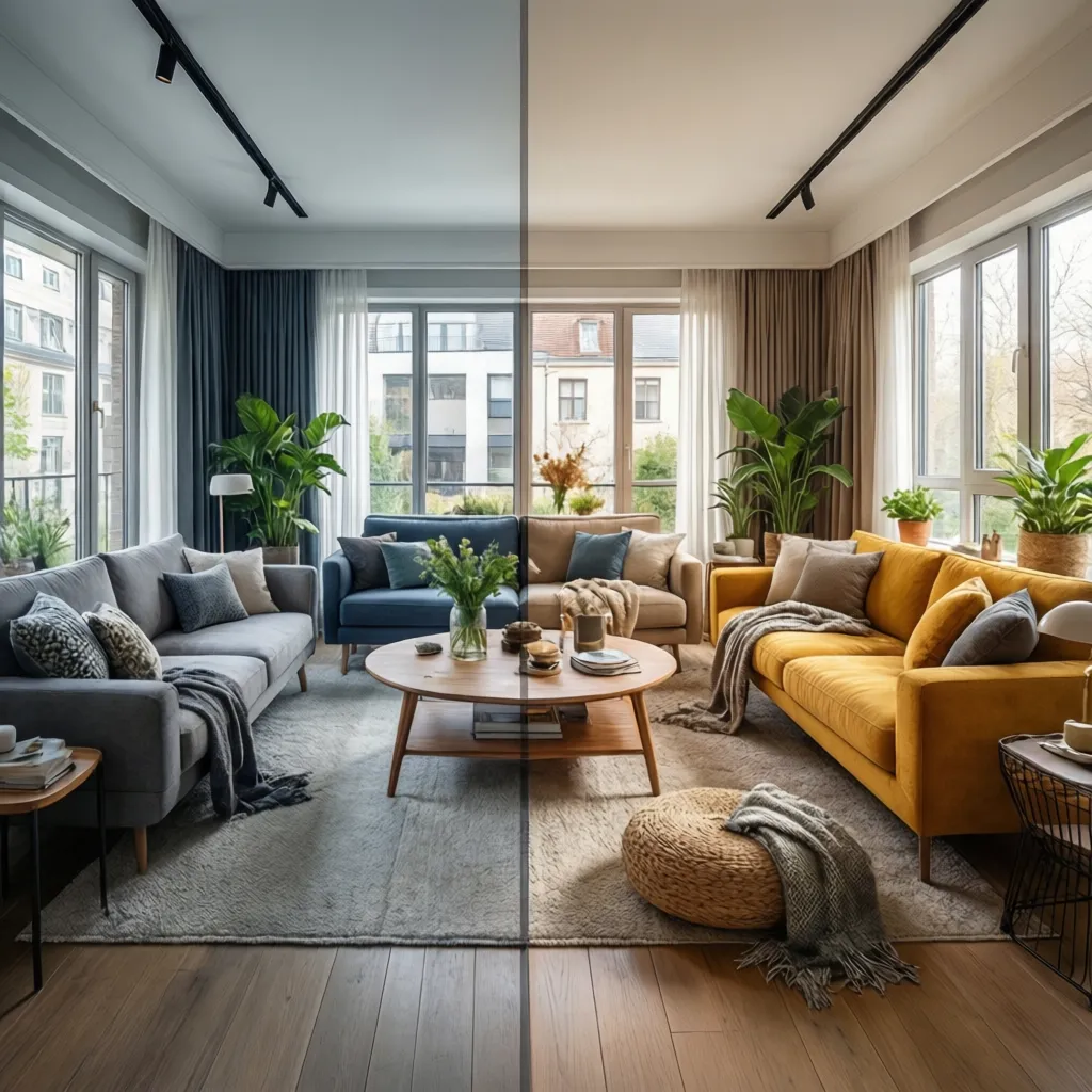 Comparación de dos estilos de decoración diferentes en el mismo salón virtual