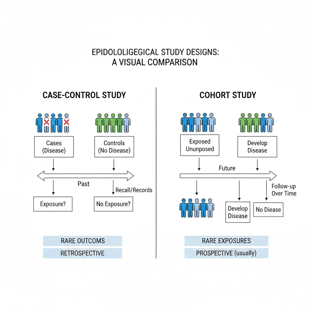 Comparación visual entre estudio de casos y controles y otros diseños epidemiológicos