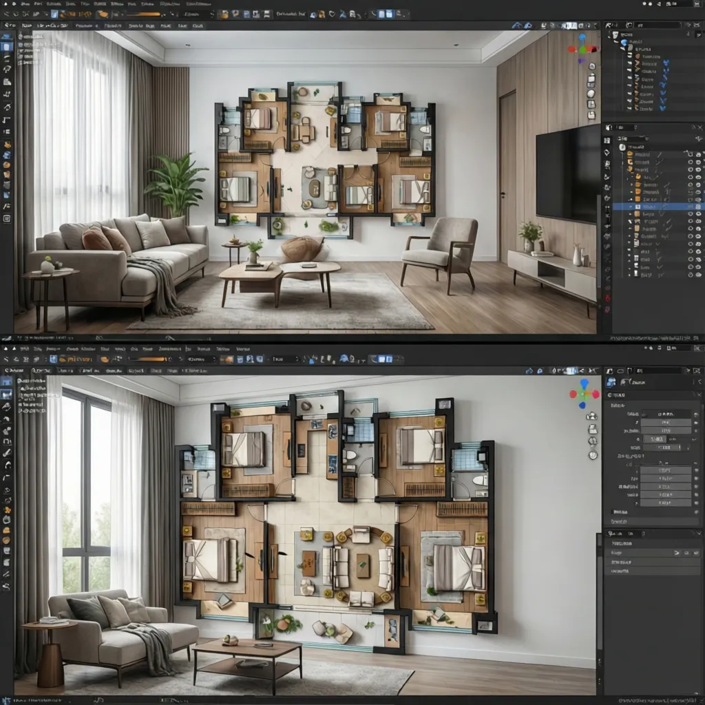 Comparación de dos distribuciones diferentes de un mismo plano de casa