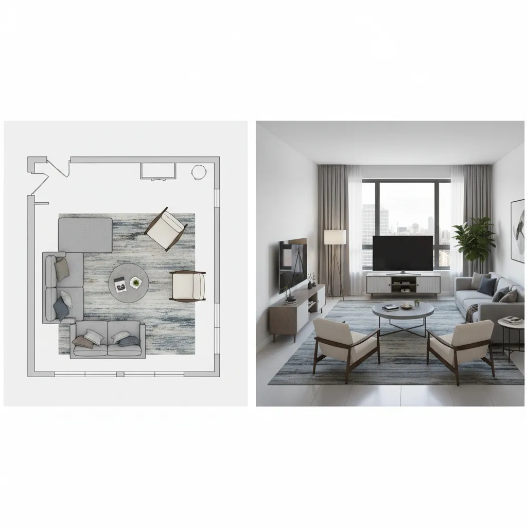 Comparación de dos distribuciones diferentes de muebles en un salón