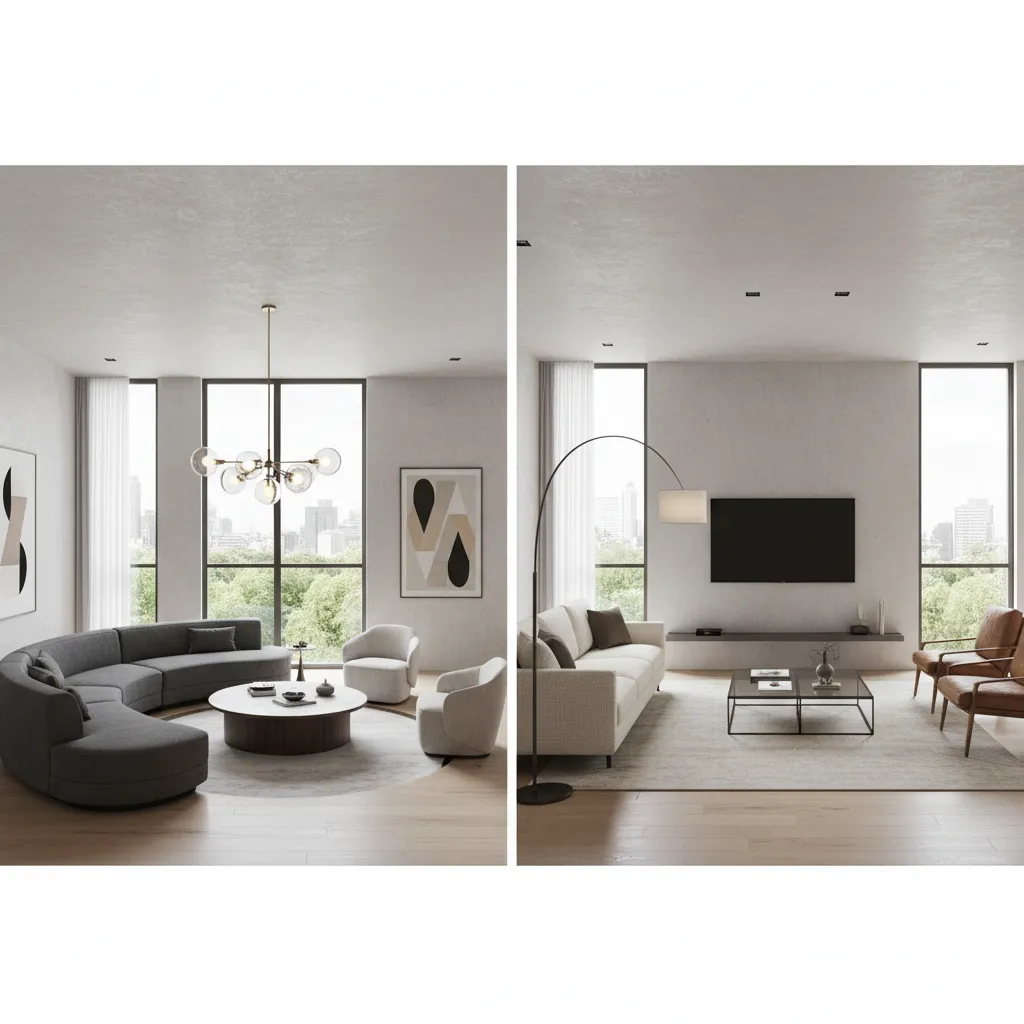 Comparación de dos distribuciones diferentes de un salón en 3D