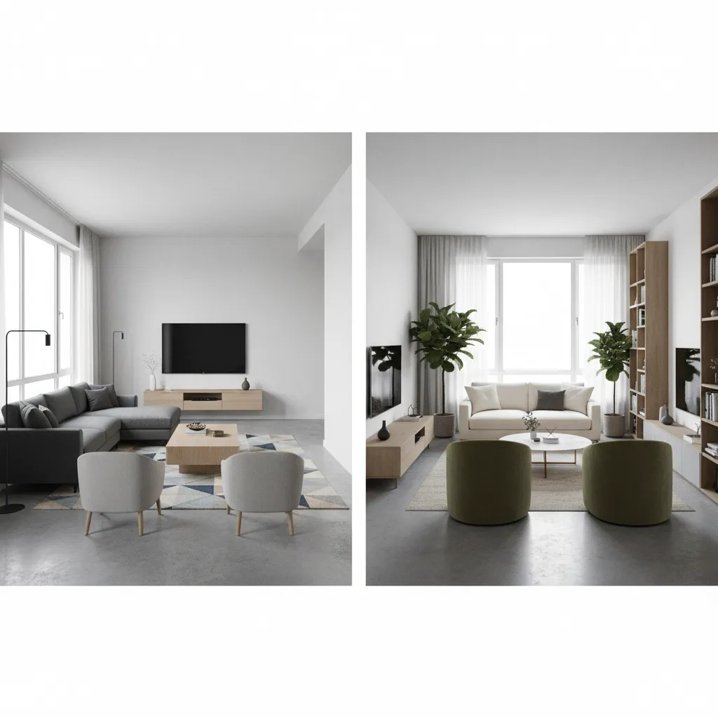 Comparación de dos distribuciones diferentes de un salón en diseño digital