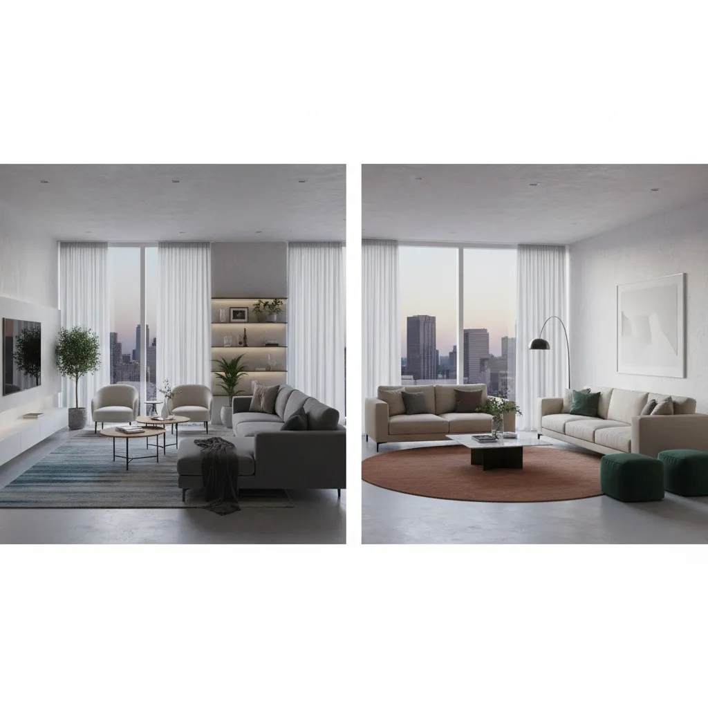 Comparación de dos distribuciones diferentes de sala en diseño 3D