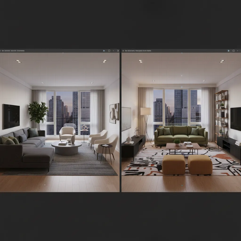 Comparación de dos distribuciones de muebles en una sala