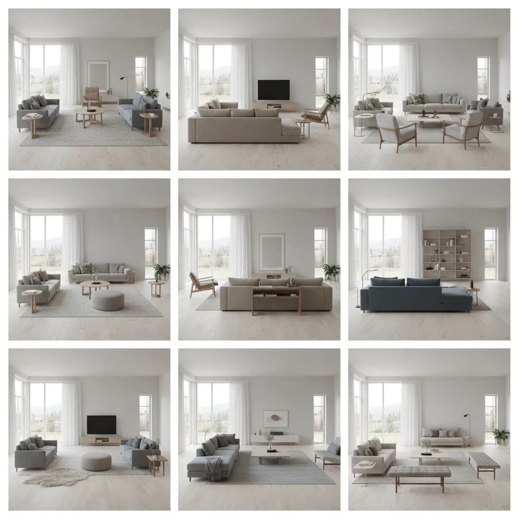 Varias configuraciones de distribución de muebles en un salón