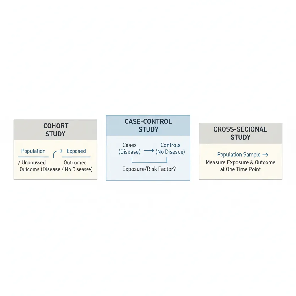 Comparison table showing three different types of research methods for studying health and disease factors