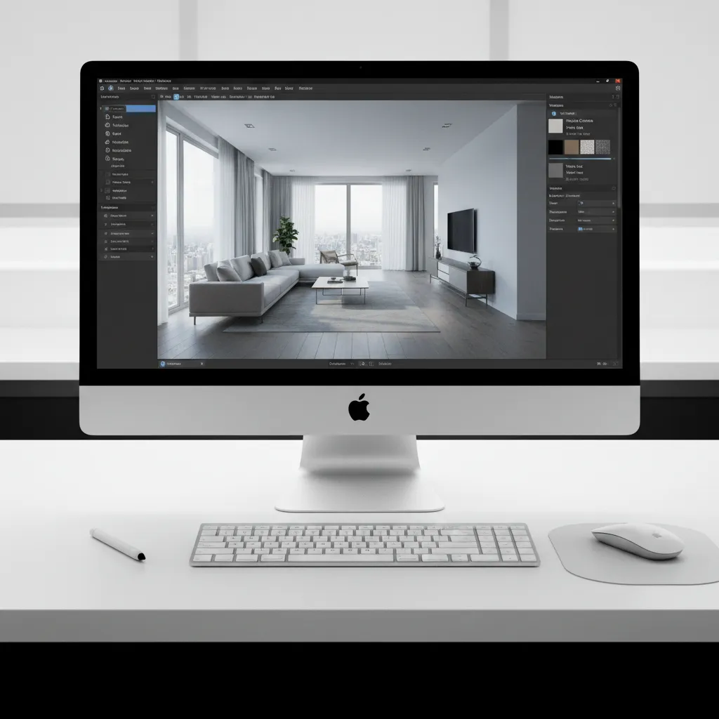 Pantalla mostrando herramientas de modelado interior en software profesional