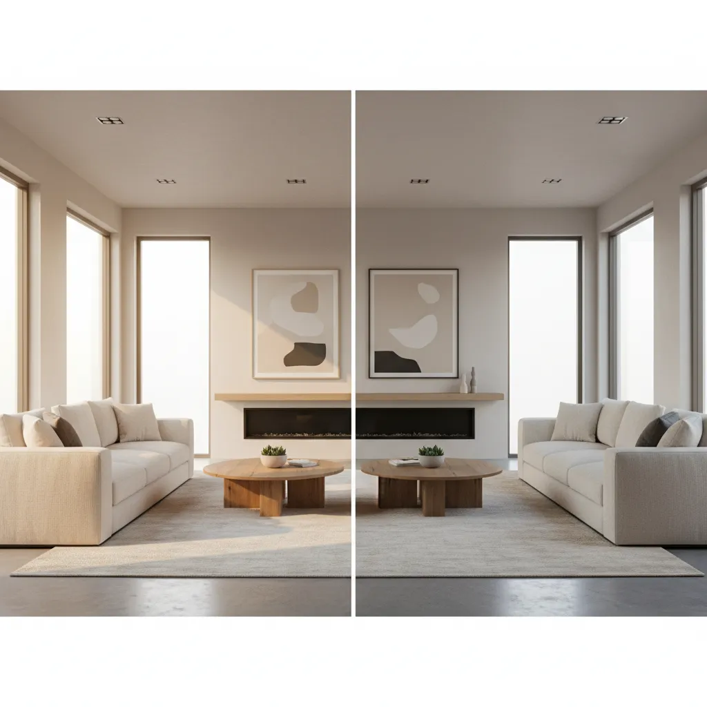 comparación de una sala bien iluminada y otra con iluminación deficiente