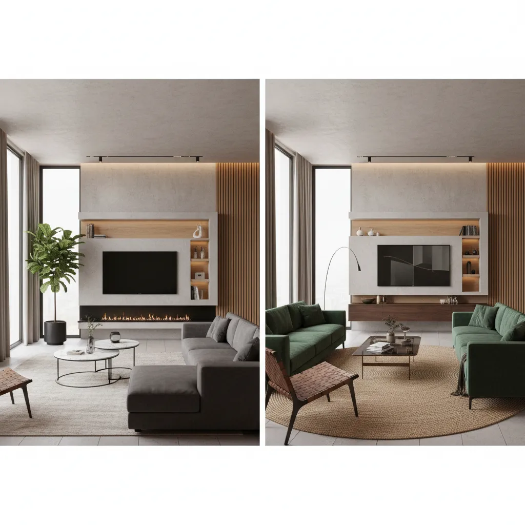 Comparación de dos distribuciones diferentes de un salón en 3D