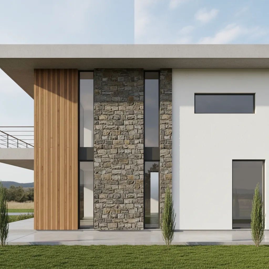 Comparación de materiales de fachada en un diseño de casa