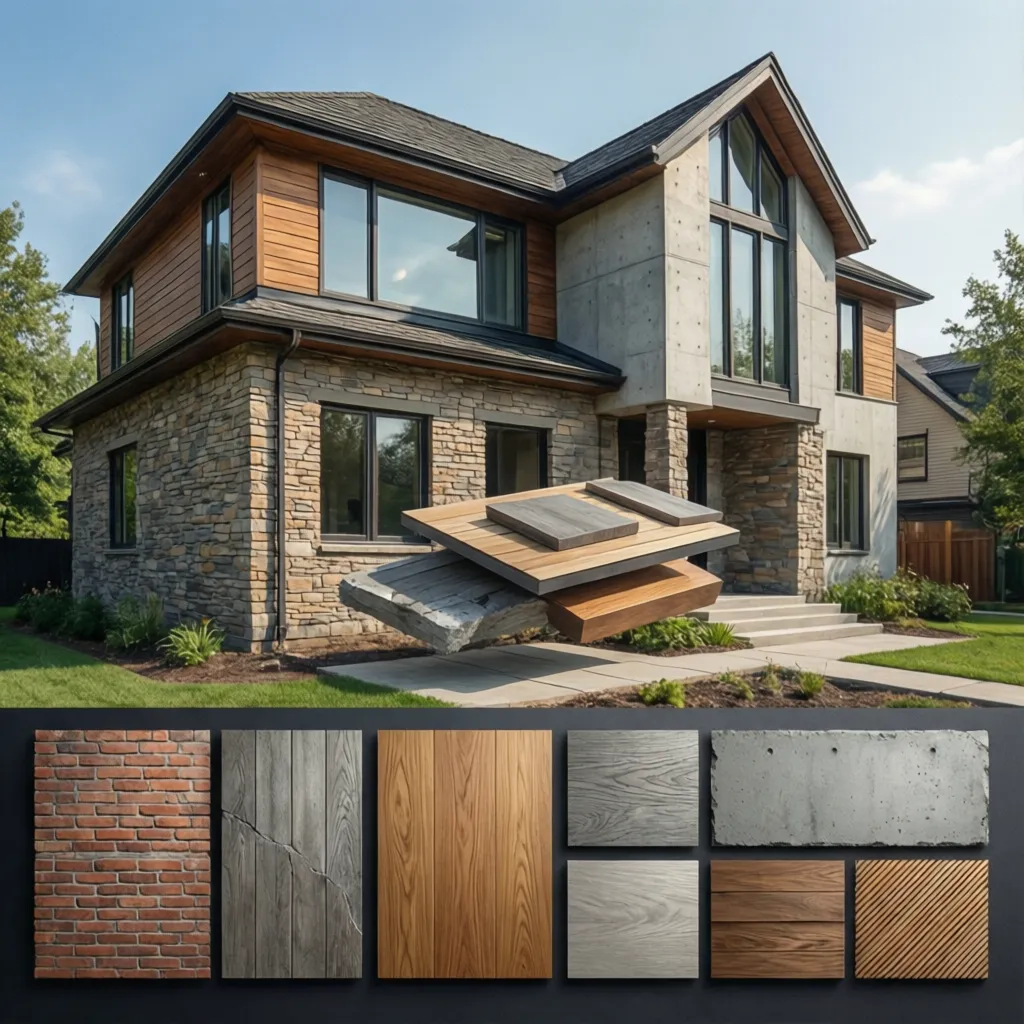 Comparación visual de diferentes materiales para fachadas de casas