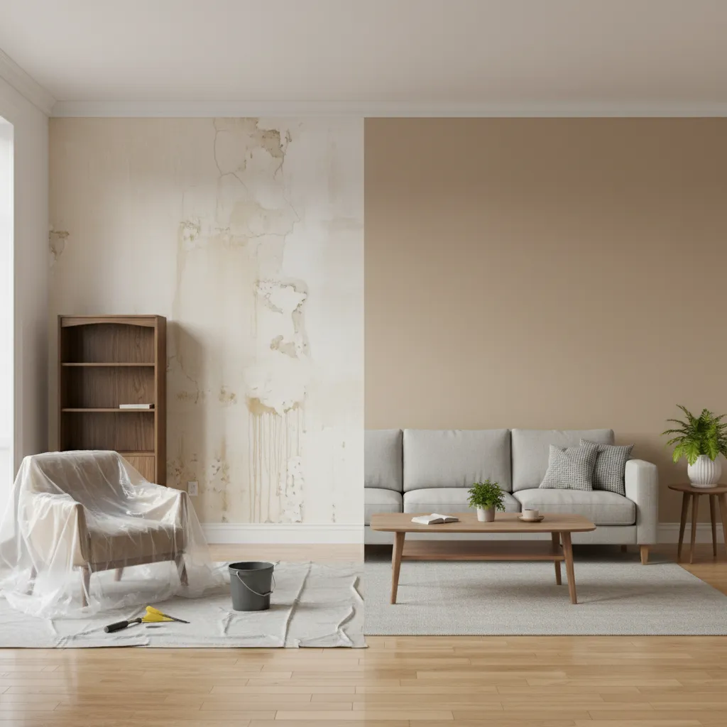 Comparación visual de paredes antes y después de un trabajo profesional de pintura