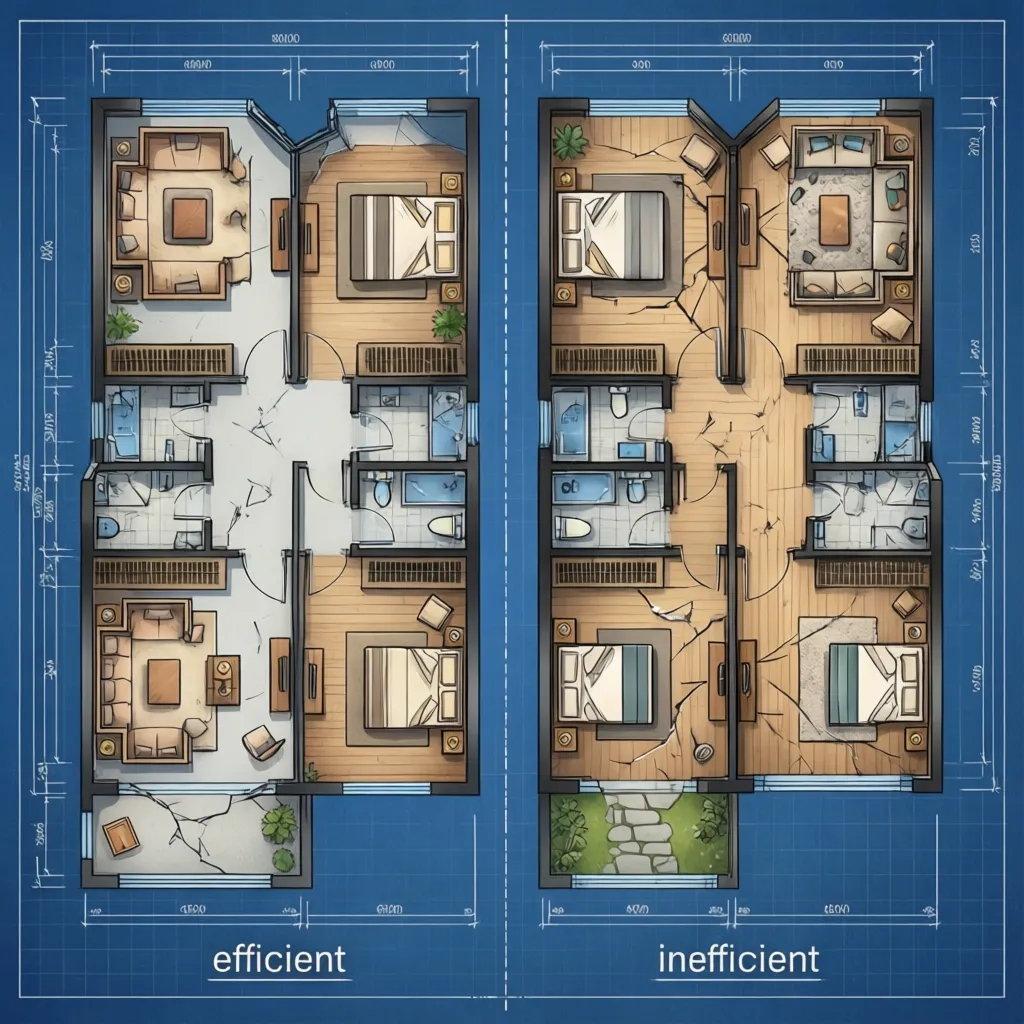 Comparación entre un plano eficiente y uno con mala distribución