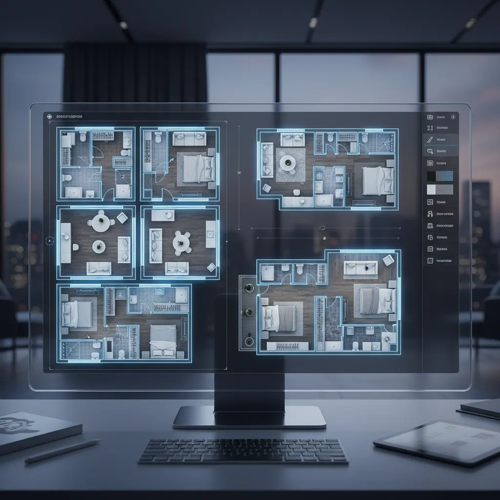 Comparación de diferentes distribuciones de una habitación en plano digital