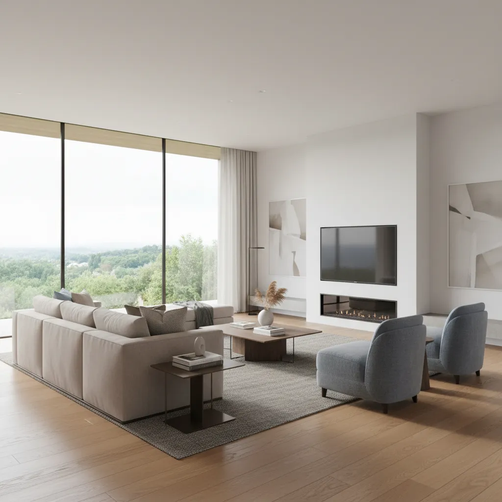Render realista de interior mostrando iluminación natural en una vivienda