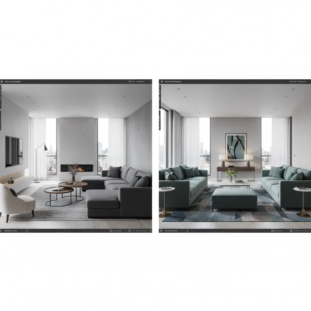 Comparación de dos distribuciones diferentes de un salón en software de diseño