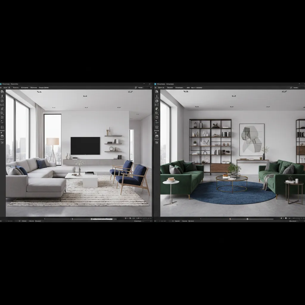 Comparación de dos distribuciones de sala en una aplicación de diseño