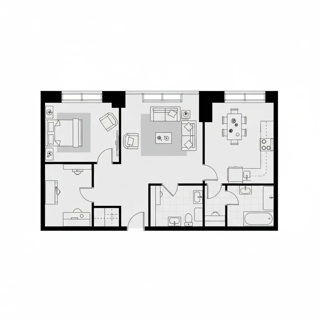 complete apartment floor plan layout with furniture arrangement