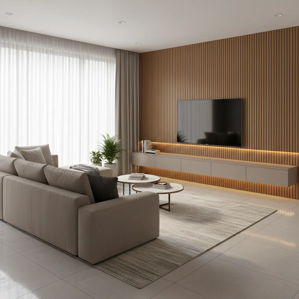 Complete modern TV wall design in stylish Indian living room