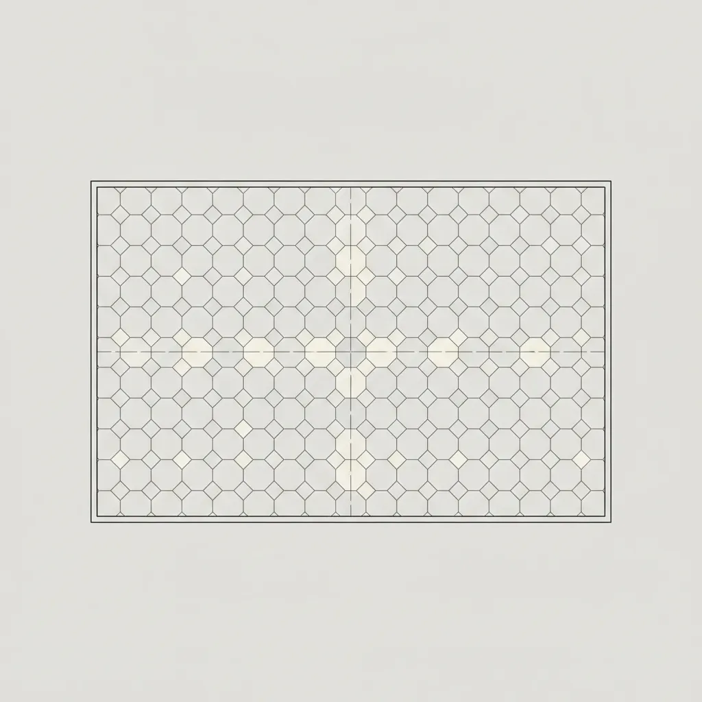 Complete 2D tile floor layout plan with centered pattern and room boundaries