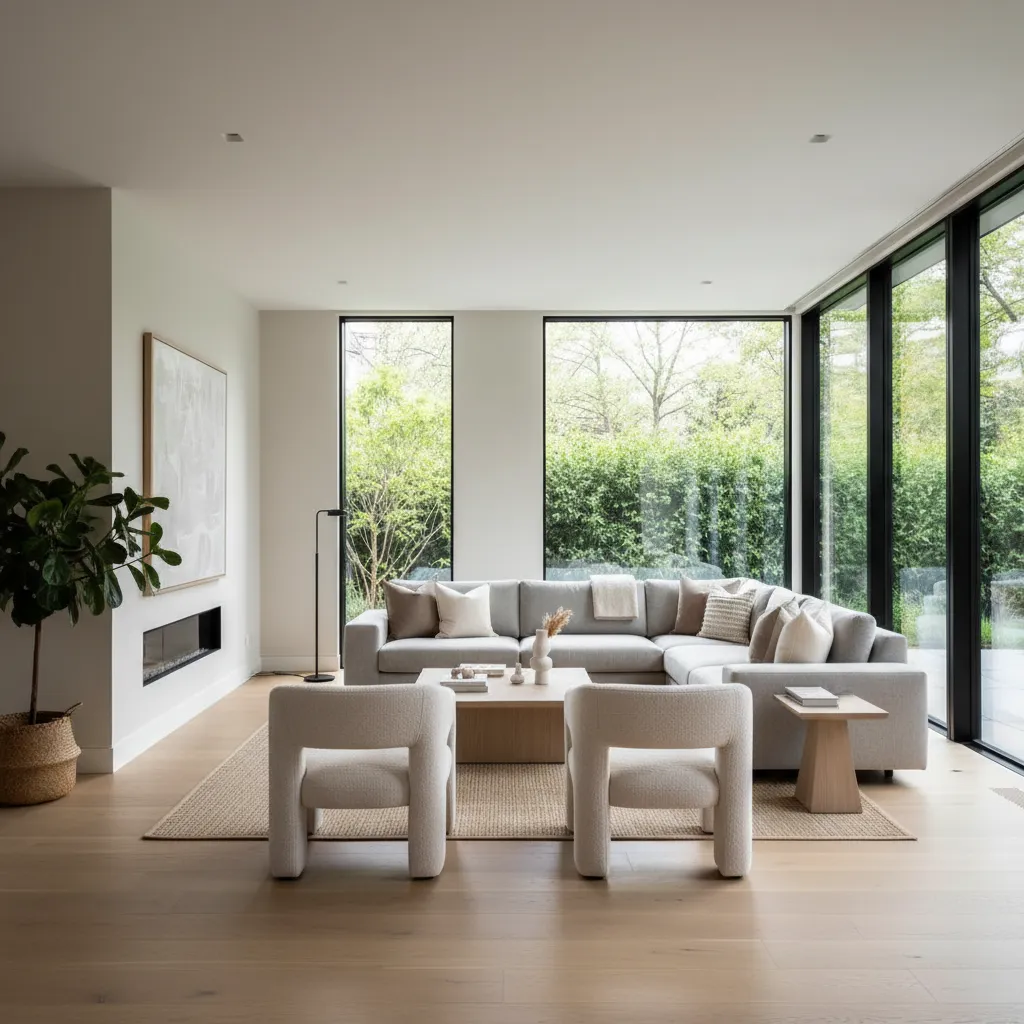 finished living room renovation in a 1200 sq ft home with modern budget friendly design