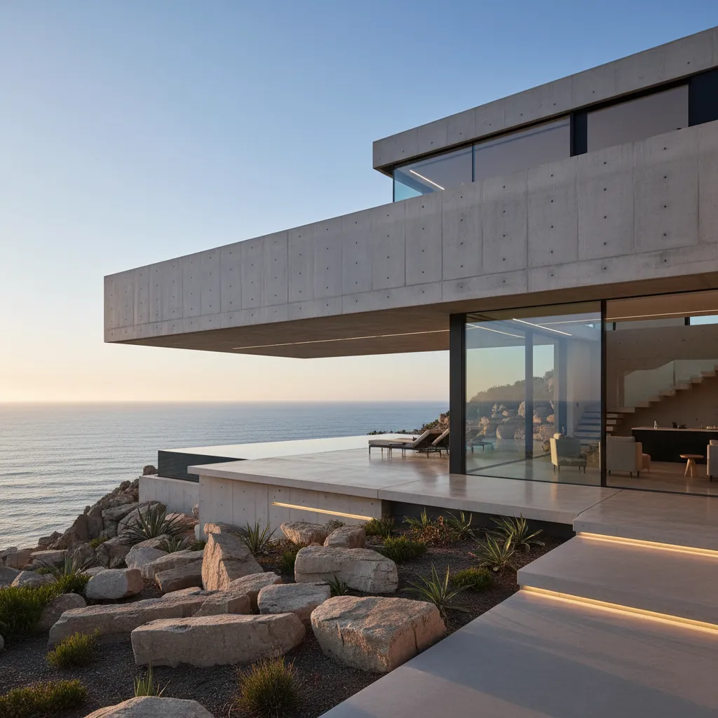 Casa moderna con voladizos y estructura arquitectónica compleja