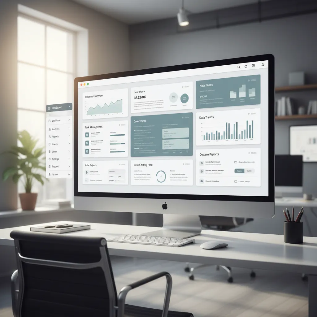 Complex product dashboard with multiple navigation sections and structured menu hierarchy