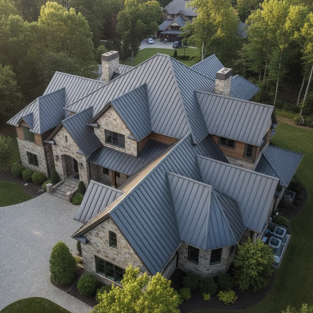complex residential roof with valleys and dormers metal panel layout