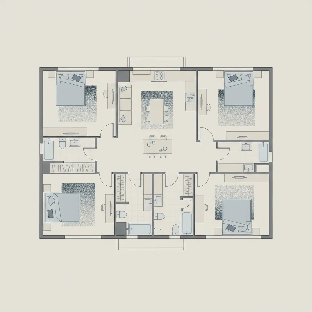 top view diagram style layout of small home rooms requiring multiple carpet cuts