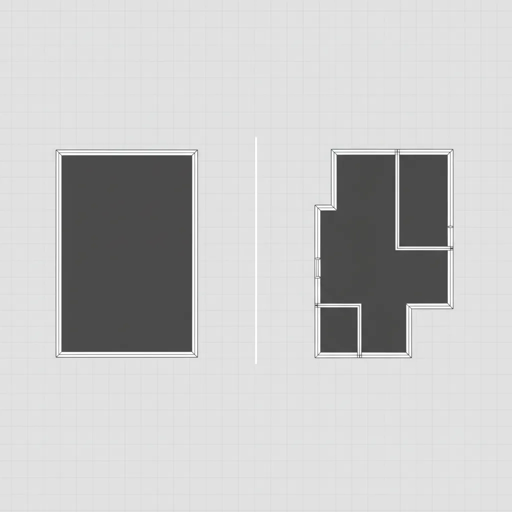 comparison between simple rectangular house footprint and complex house footprint