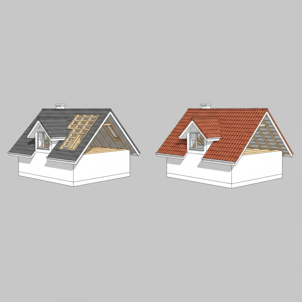 Comparison of complex multi valley roof design versus simple gable roof structure