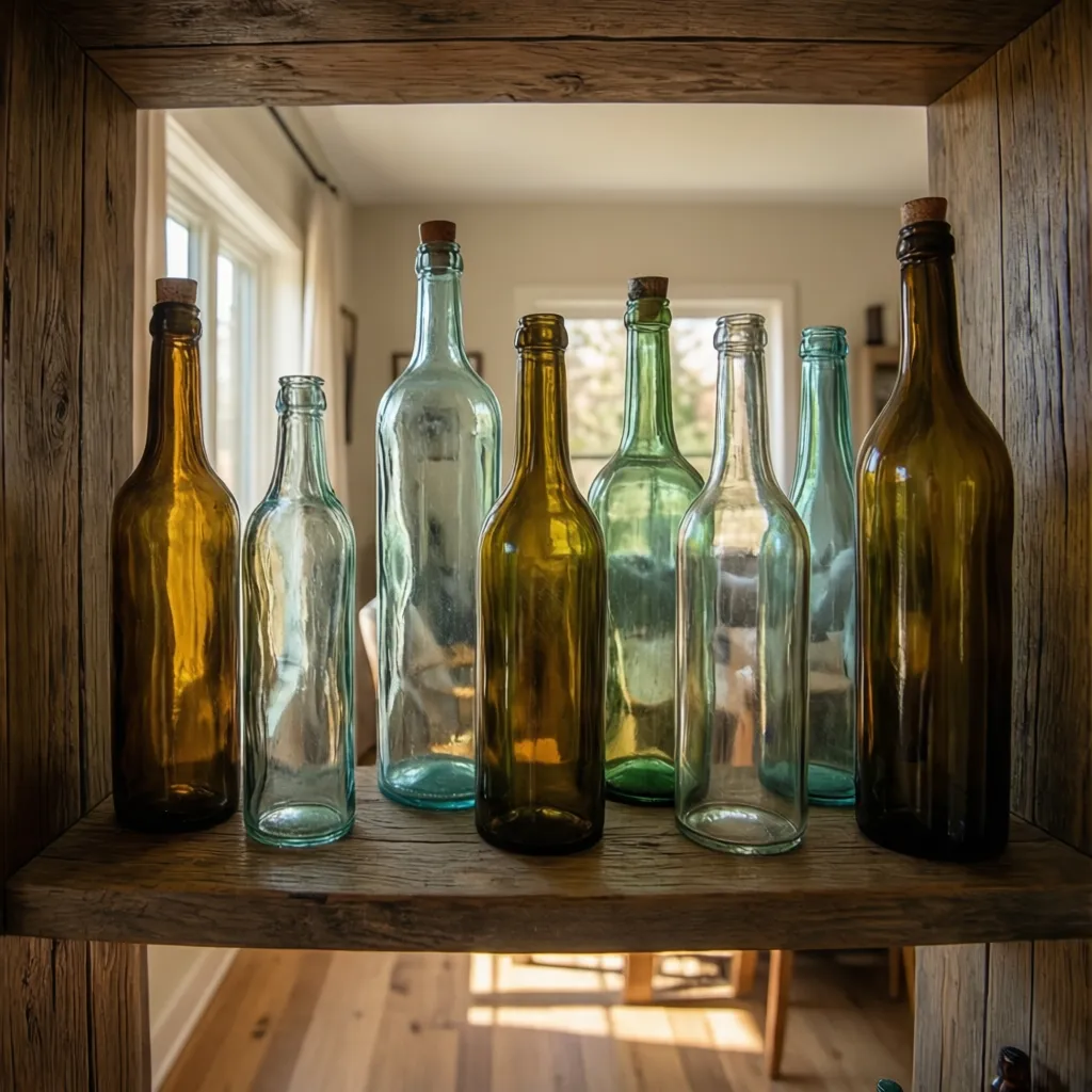 Composición decorativa de varias botellas de diferentes alturas