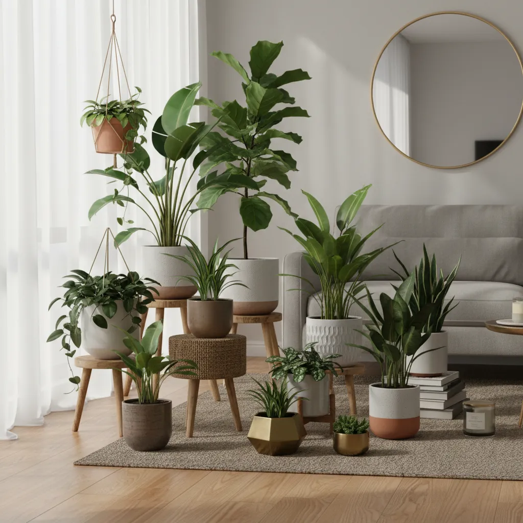 Plants arranged at clearly different heights in a layered grouping