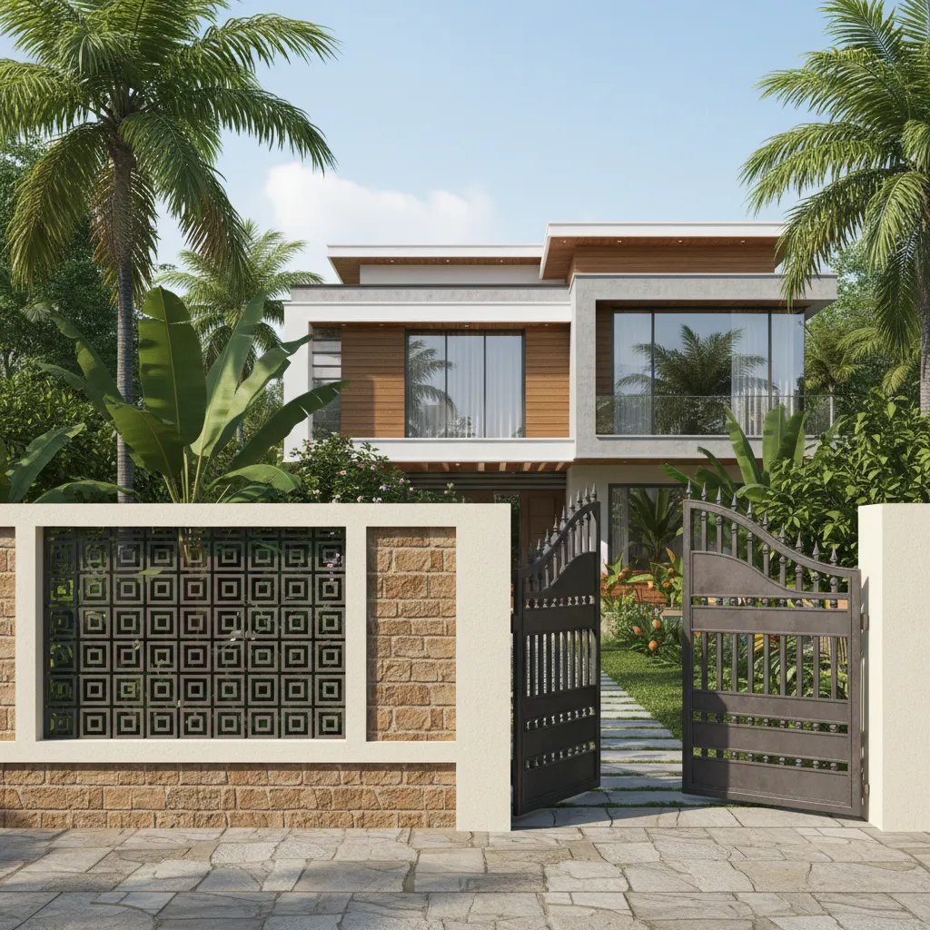 Compound wall with balanced height and grill section for visibility