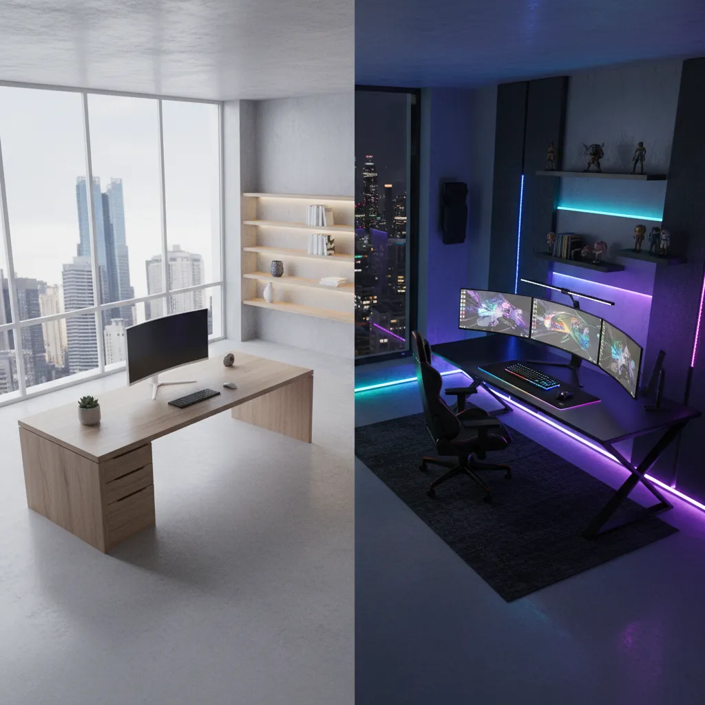 Comparison of minimalist and RGB computer room layout planning