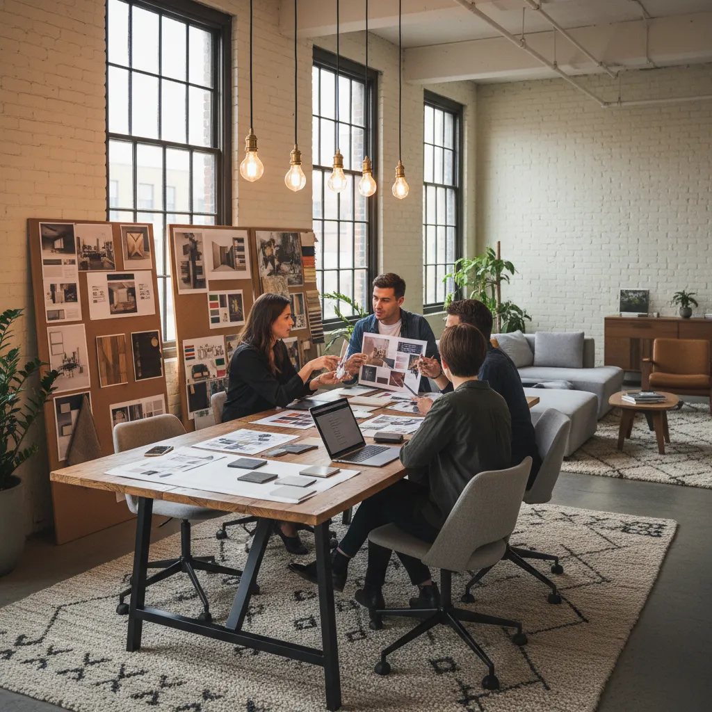 Grupo de diseñadores en reunión creativa