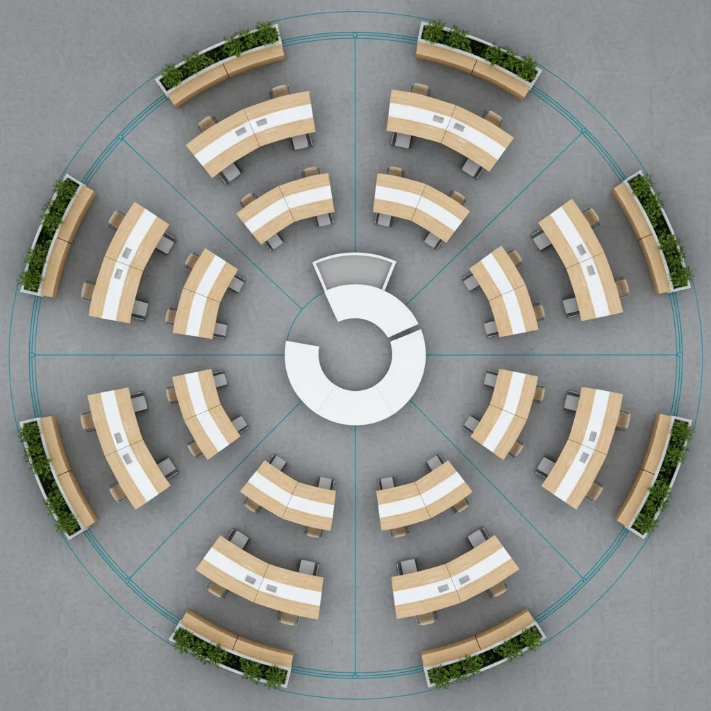 top view diagram of concentric classroom seating layout for architecture studio critiques