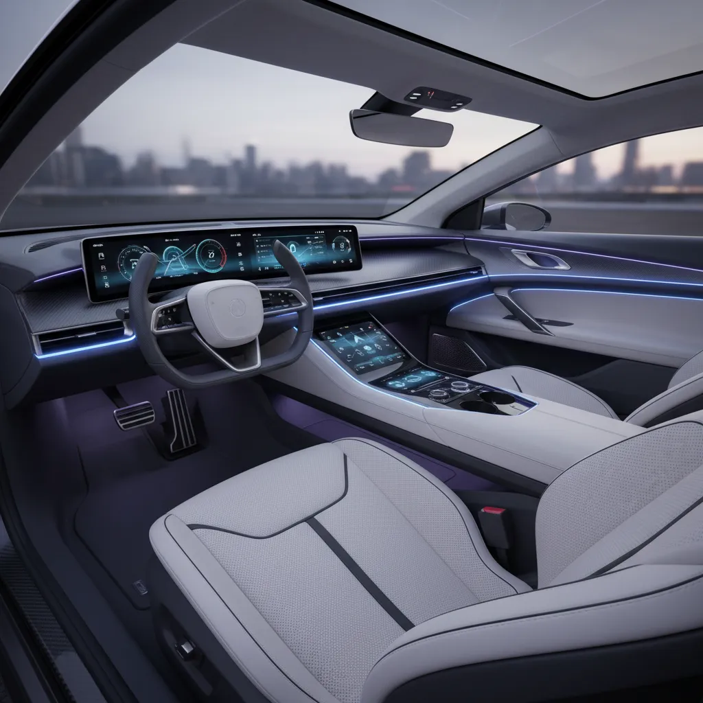 Render conceptual del interior futurista de un automóvil