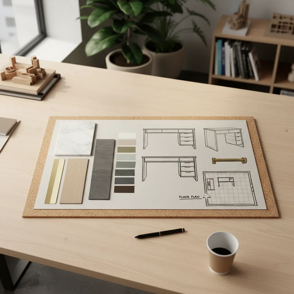 Proyecto conceptual de interiorismo con moodboard y planos