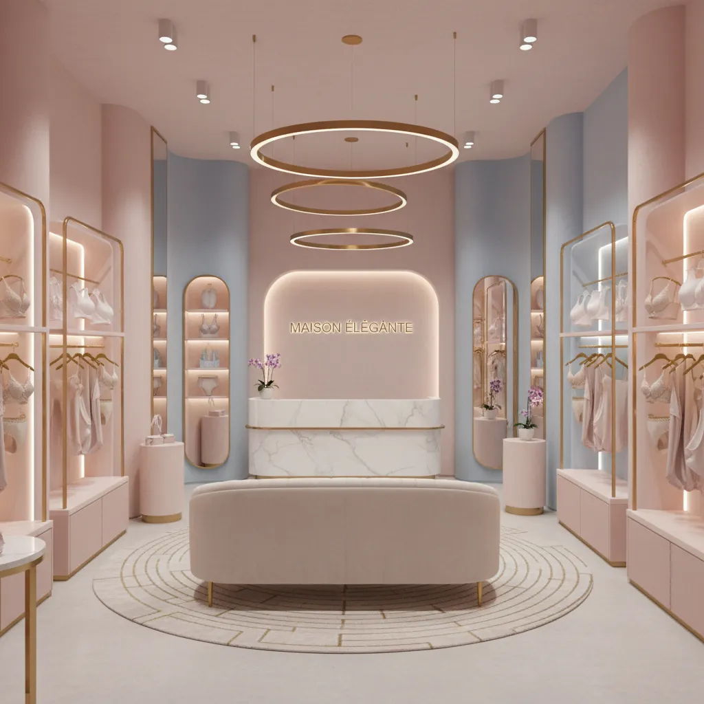 Concepto de diseño moderno para boutique de lencería con decoración elegante
