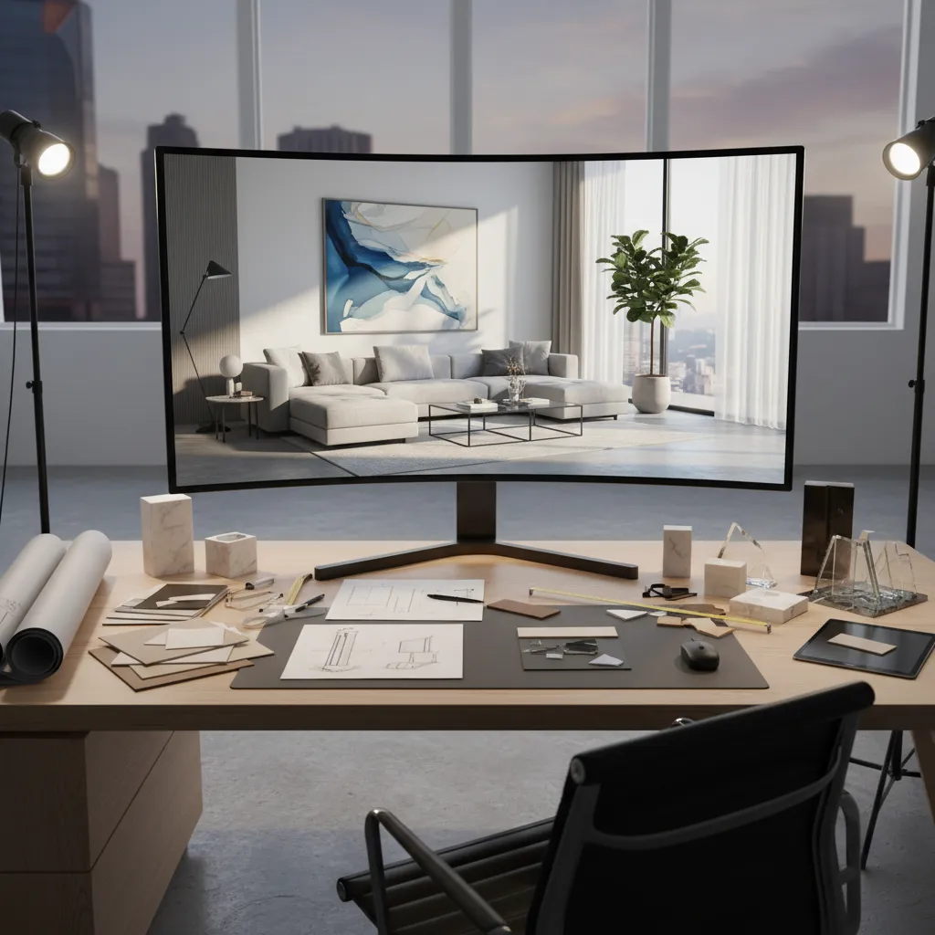 Pantalla mostrando un concepto de diseño interior digital