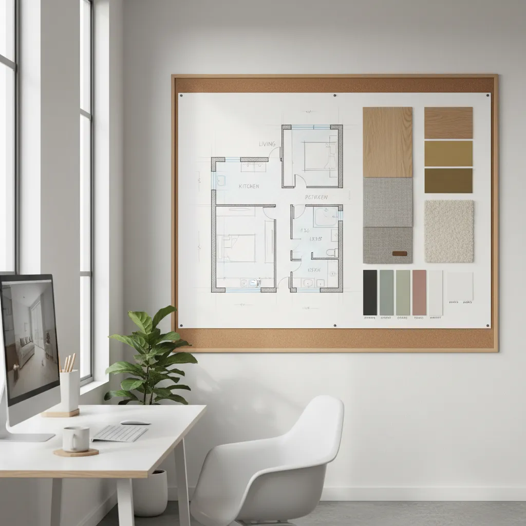 Esquema conceptual de diseño interior con distribución del espacio