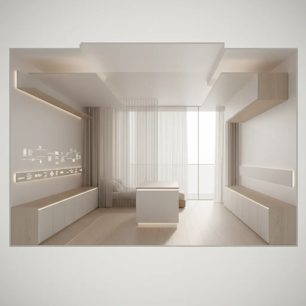 1-Bedroom Modern Apartment Layout: A future-facing interface for compact living, coded in plan and sightline