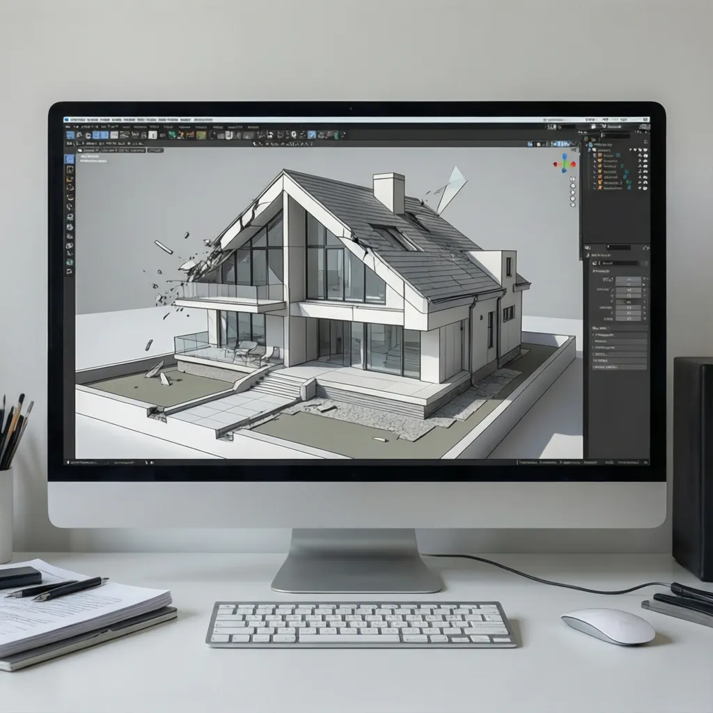 simple architectural 3D model concept created in lightweight modeling software