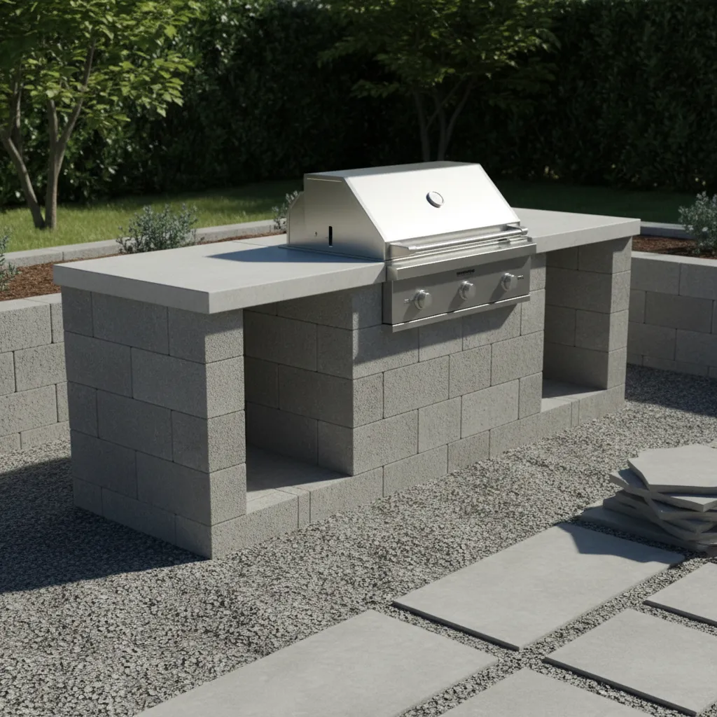 outdoor kitchen structure built with concrete blocks and countertop
