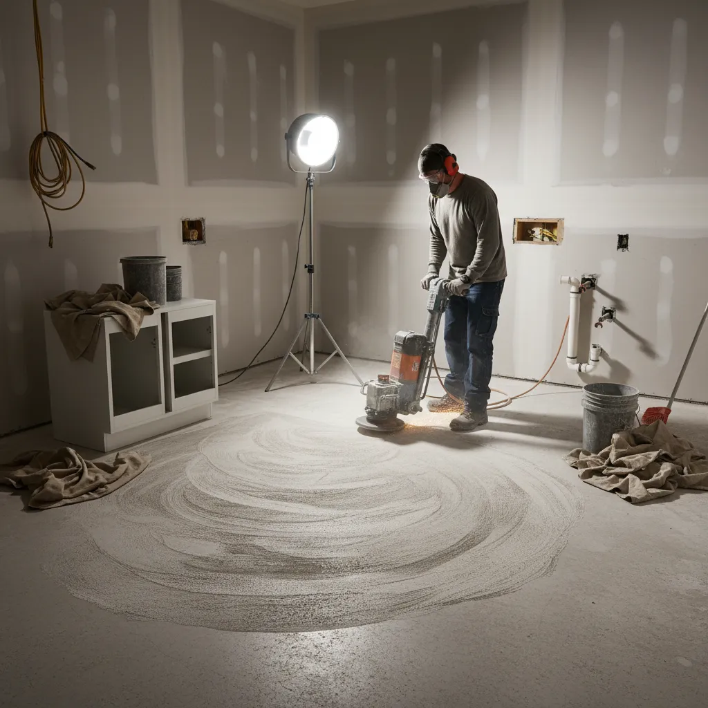 Grinding and preparing concrete floor surface before repainting